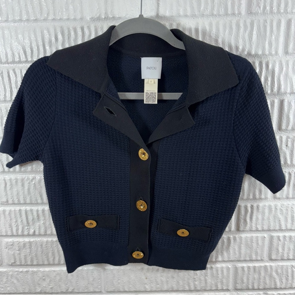 Patou Cropped Waffle Knit Cardigan 3D Knit Small